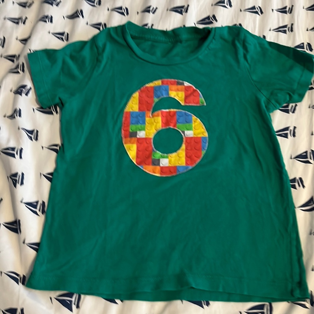 Hand embroidered tee for your six-year-old Lego fan!